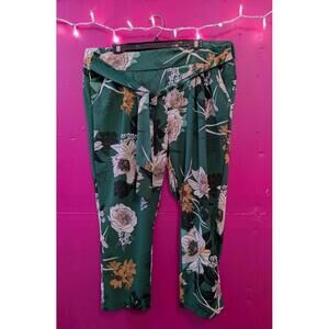 Like an Angel Green Yellow White Floral Dress Pants 2X XXL